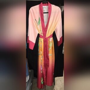 EUC Soft Surroundings Peach Kimono With Green And Purple Accents